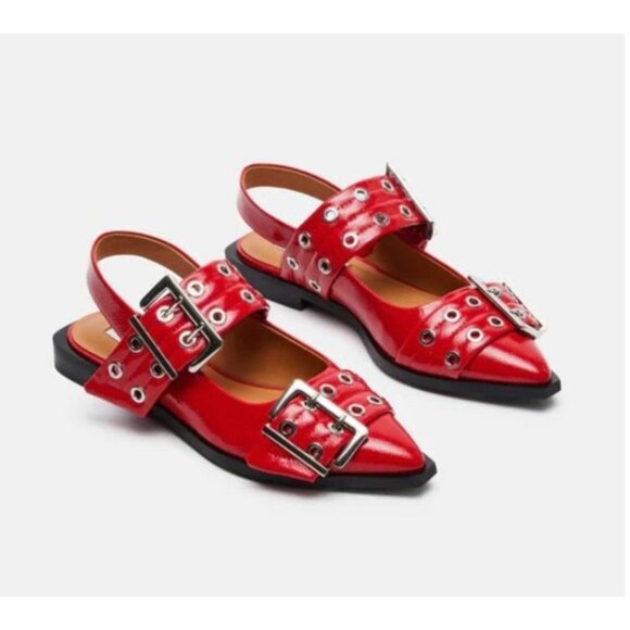 Steve Madden Graya Red Patent Leather Buckle Slingback Flats Size 6.5 - Picture 1 of 5
